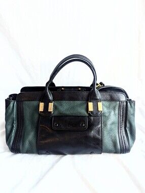Chloé Alice Duffle Leather Satchel Bag Black Green Gold Hardware Made in Italy